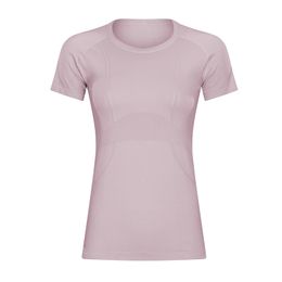 LU Summer New Crewneck Solid Colour Sports Top Fitness Exercise Yoga Ladies Short Sleeve Gym Sexy Nude Stretch Fitness Outdoor Sports