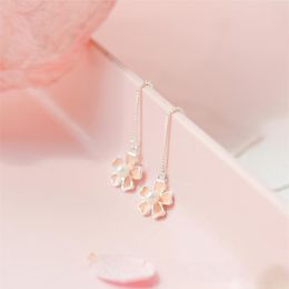 Dangle Earrings & Chandelier Korean Pearl Fresh Cherry Blossom Ear Wire Flower Silver Color Temperament Personality Fashion Female Earring