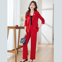 Women's Two Piece Pants Korean Fashion And Art Exam Anchor Broadcast Suit Coat Autumn Winter Western Style Slim Fit Show Temperamen