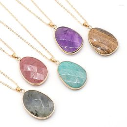 Pendant Necklaces Big Geometric Natural Crystal Stone Necklace For Women Lapis Amazonite Amethysts Pink Quartz Pendulum Healing