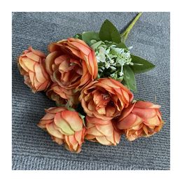Decorative Flowers & Wreaths Artificial Orange Rose Simulation Silk Bouquet Wedding Pography Props Home Living Room Garden Flower Arrangemen