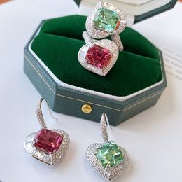 Lovers Heart Lab Diamond Jewellery set 925 Sterling Silver Bijou Party Wedding Earrings Rings For Women Bridal Sets Jewellery Gift