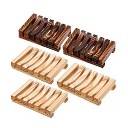 Soap Dishes Bath Natural Bamboo Wooden Plate Tray Holder Box Case Shower Hand Washing Soaps Holders Drop Delivery Home Garden Bathro Dhj2W