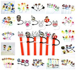 Custom bad bunny etc pattern soft silicone straw toppers accessories cover charms Reusable Splash Proof drinking dust plug decorat4305536