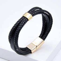 Charm Bracelets Multi-layer Woven Leather Rope Chain Classic Alloy Magnetic Buckle Men's Bracelet Fashion Jewellery Wholesale