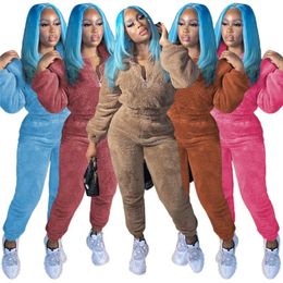 Designer Fleece Tracksuits Fall Winter Women Sweatsuits Long Sleeve Pullover Top Pants Two Piece Sets Casual Solid Outfits Thick Warm Sportswear Jogger suits