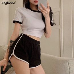 Women's Two Piece Pants Sets Women Crop Top Workout Joggers Shorts Summer Patchwork Navel T-shirts All-match Sexy Slim Casual Breathable Aesthetic Mujer 230403