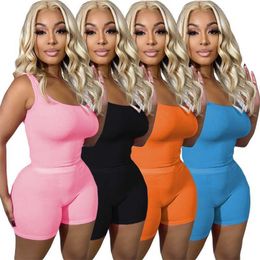 Womens Designer Clothing Yoga Pants Knitted Tracksuits New Pit Stripe Sports Two Piece Set Vest And Shorts Outfits