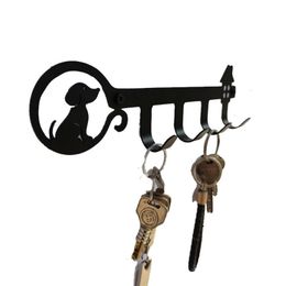 Hooks Rails Wall-mounted key holder with 4 hooks and a cute dog decoration for jackets clothes towel hats and handbag Organisers 230404