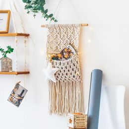 Tapestries Creative Ins Macrame Wall Holder Basket Small Mail Letters Storage Organizer Hanging Handwoven Tapestry Pocket Boho Home DecorTap