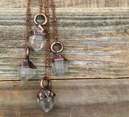 Pendant Necklaces NM39953 Herkimer Diamond Raw Crystal Necklace Boho Clear Quartz Natural Stone Rough Electroformed Bohemian Gypsy2560674