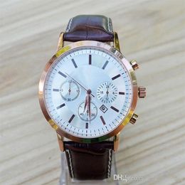 Fashion Brand Men's Leather Strap Watch Popular Date Calendar Quartz 3 Dials Decoration Business Men WristWatch311x