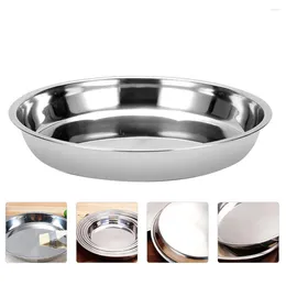 Dinnerware Sets 1Pc Stainless Steel Plate Round Barbecue Holder Dessert (Silver)