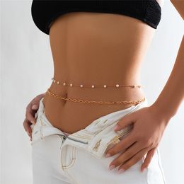 Boho Sexy Imitation Pearl Waist Belly Belt Chain for Women Summer Bikini Rave Vintage Body Jewellery Gift Y2K Accessories