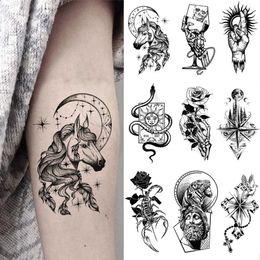 5 PC Temporary Tattoos Waterproof Temporary Tattoo Sticker Praying Rosary Dove Flash Tatoo Scorpion Rose Arm Old School Wrist Fake Tatto For Body Art W Z0403