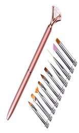 10 In 1 Set Nail Art Brush UV Gel Polish Gradient Painting Cuticle Pusher Diamond Metal Pen Head Liner Manicure Tool New Design2128277620