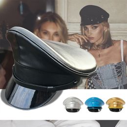 Ball Caps PU Leather tain Prom Performance Big Brimmed Hat Bar Cosplay Show Personality Beret 230404