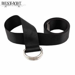 Belts Best YBT Women Belt Weaving Canvas Nylon Alloy Double Ring Buckle Belt Ribbon Fashion Long Women High Quality Multi-color Belt Z0404