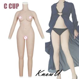 Catsuit Costumes Silicone Breast Forms C Cup Fullbody Suit for Transgender Crossdress with Arm Fake Boobs Cosplay