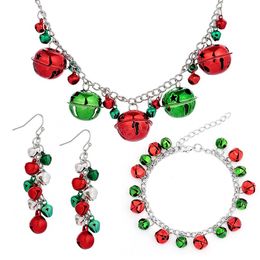 Christmas Jewellery Set for Girls Cute Bells Beads Chains Necklace Bracelet Earrings Set 2023 New Year Women Gift