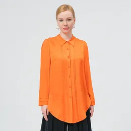 Women's Blouses Jacquard Orange Georgette Stitching Micro-transparent Long Sleeve Single Multi-button Commuter OL Style Shirt Women BE706