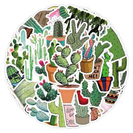 50PCS Green Plants Cactus Stickers Lovely Funny Stickers Potted Cactus Stickers Mixed Phone Case Luggage Waterproof Decal Bulk Lots