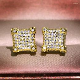 Stud Earrings Real 18K Gold Jewellery Earring Women Fine Aros Mujer Oreja Full Diamond For 18 K Yellow Bizuteria