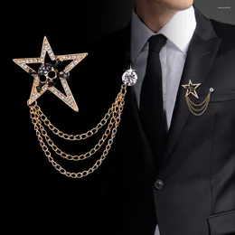 Brooches Fashion Classic Man's Rhinestone Star Brooch Woman's Tassel Chain Lapel Pin Suit Shirt Badge Corsage