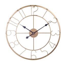 Wall Clocks 60cm 24 Inches Retro Wrought Iron Hollow Clock Stereo Numeral Silent Hanging For Home Living Room Decor -Golden Black