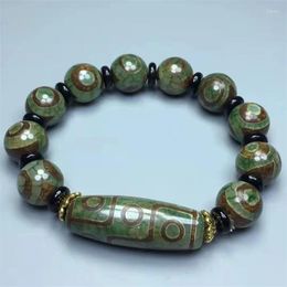Bangle Auction Of Natural Agate And Chalcedony Green Three Eye Nine Old Celestial Bead Bracelet Round Bucket Men's