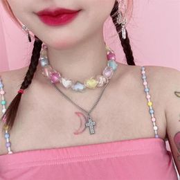 Chains Punk INS Star Love Cross Double Layer Y2K Millennium Cool Girl Retro Necklace For Women Jewellery Vintage Gothic Kpop Fashion