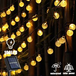 Novelty Lighting Solar String Lights Outdoor 100 Led Crystal Globe Lights Waterproof Solar Festoon Fairy Light for Garden Christmas Ramadan Decor P230403