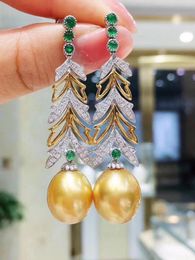 Dangle Earrings D311 Pearl Fine Jewelry 925 Sterling Silver Oval 9-11mm Nature Fresh Water Golden Pearls Drop