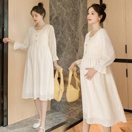 Maternity Dresses 8201# Autumn and Spring Korean Fashion Pregnant Women's Long Party Dress Elegant and Slim Pregnant Women's Cute Pregnancy Care Clothing 230404