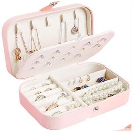 Jewellery Boxes Protable Pu Leather Jewellery Box Necklace Ring Earrings Storage Organiser Double Layer Holder Travel Cosmetics Beauty Acc Dhovr