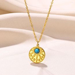 Pendant Necklaces Gold Colour Sun Star Pattern Necklace For Women Boho Turquoise Stainless Steel Jewellery Men Blue Natural Stone Choker