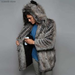 Men's Fur Faux Fur Wepbel Plush Hoodie Fluffy Fleece Fur Jacket Faux Fur Coat Trench Men Winter Leisure Warm Coat Long Type Coat Fur Jackets T231104