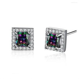 Stud Earrings High Quality Silver Color Colored Zircon Square Women's Fashion Party Designer Brand Jewelry E1094