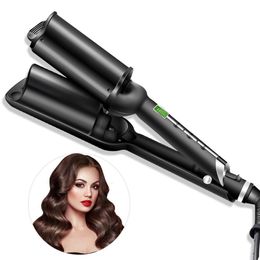 Curling Irons Deep Wave 32MM Hair Curling Irons Three-tube Curler Pro Hair Curling Iron For Salon Home Ceramic Curling Wand Curl Bar 230403