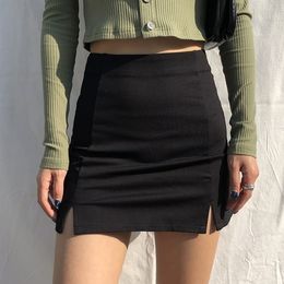 Skirts Women Black Split Office Ladies High Waist Elegant Slim Mini Skirt Student Trendy Simple 230404