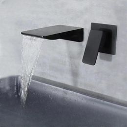 Bathroom Sink Faucets Waterfall Faucet Wall Mounted Hidden Embedded Into Bathtub