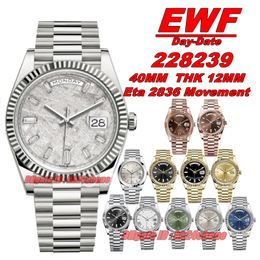 EWF Factory Watches 228239 Date 904L 40mm Eat2836 Autoamtic Mens Watch Sapphire Silver Grey Dial Stainless Steel Bracelet Gents Wristwatches