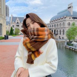 Scarves 2021 Autumn and Winter New Ac Rainbow Plaid Scarf Women's Contrast Mohair Shawl Warm Neck Lovers Same StyleC5KW