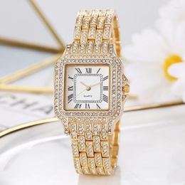 Wristwatches Diamond Gold Rose Women Rhinestone Quartz Watches Fashion Design Girl Luxury Stainless Steel Relojes