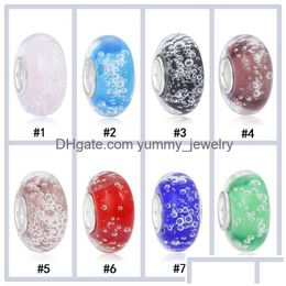 Handgefertigte europäische Glas-Charms mit großem Loch, Spacer, lose handgefertigte Lampwork-Blasenperlen für DIY-Schmuckherstellung, passendes Armband, Tropfenform Dh8Kp