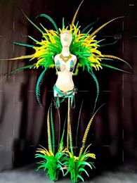 Stage Wear Sexy Samba Dance Costume Music Festival Carnival Show Openning Costumes Green Feather Outfit