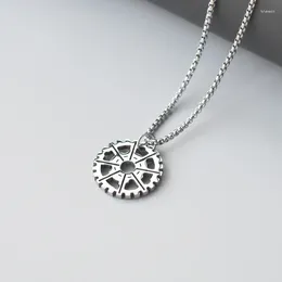 Pendant Necklaces Stylish Silver Colour Mens Geometric Gear Wheel Black Stainless Steel With Rope Box Chain Collar Gift Jewellery