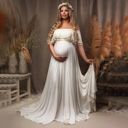 Maternity Dresses Fringed white lace maternity pography dress split milk silk floor drag Gravida women's po shoot Maxi dress sexy dress 230404