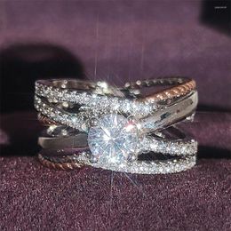 Wedding Rings 2023 Rose Gold Silver Colour Cross Shape Ring For Women Bride Anniversary Gift Finger Wholesale Jewellery R5031b