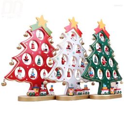 Christmas Decorations DIY Cartoon Wooden Tree Decoration Gift Ornament Table Desk 3 Colors Red White Green